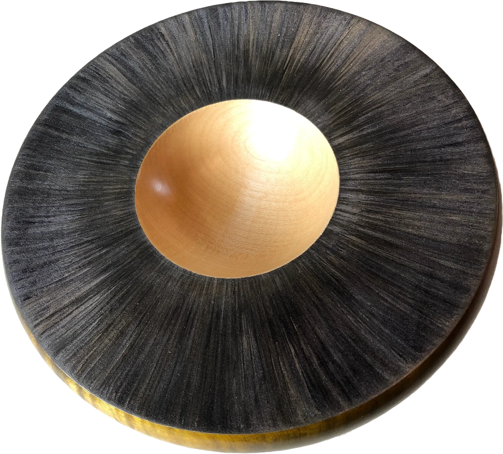 a bowl with a centrifugal pattern painted around the rim